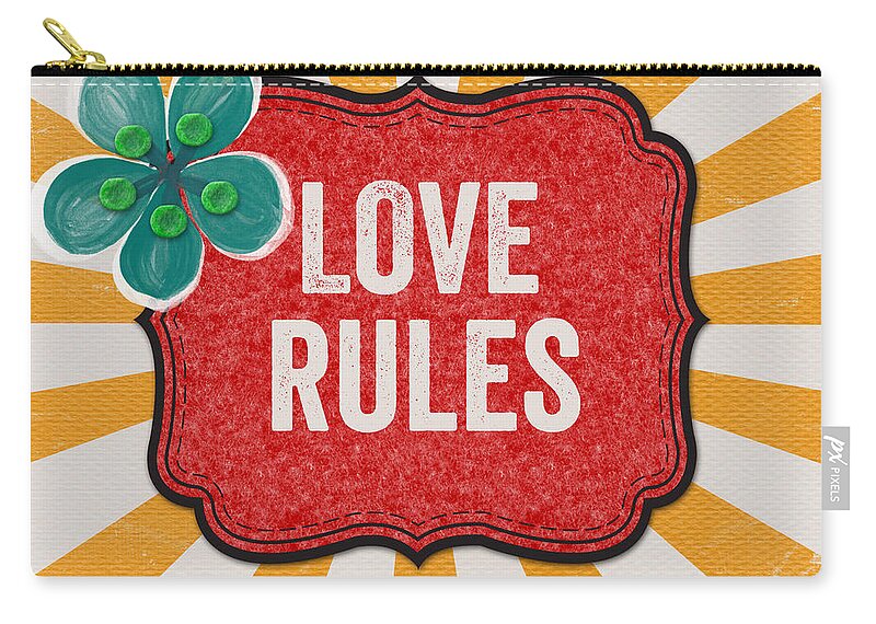 Love Zip Pouch featuring the mixed media Love Rules by Linda Woods