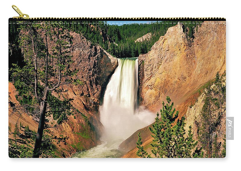 Yellowstone National Park Zip Pouch featuring the photograph Lower Falls from Red Rock Point by Greg Norrell