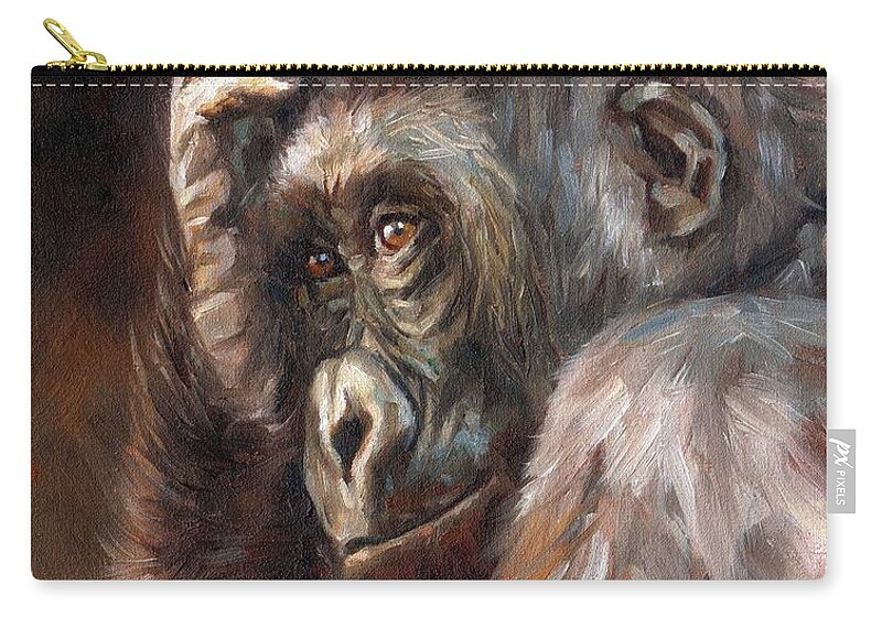 Gorilla Zip Pouch featuring the painting Lowland Gorilla by David Stribbling