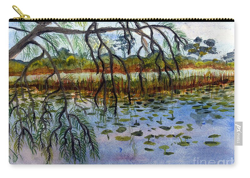 Blue Zip Pouch featuring the painting Loxahatchee Water Lily Pond by Donna Walsh