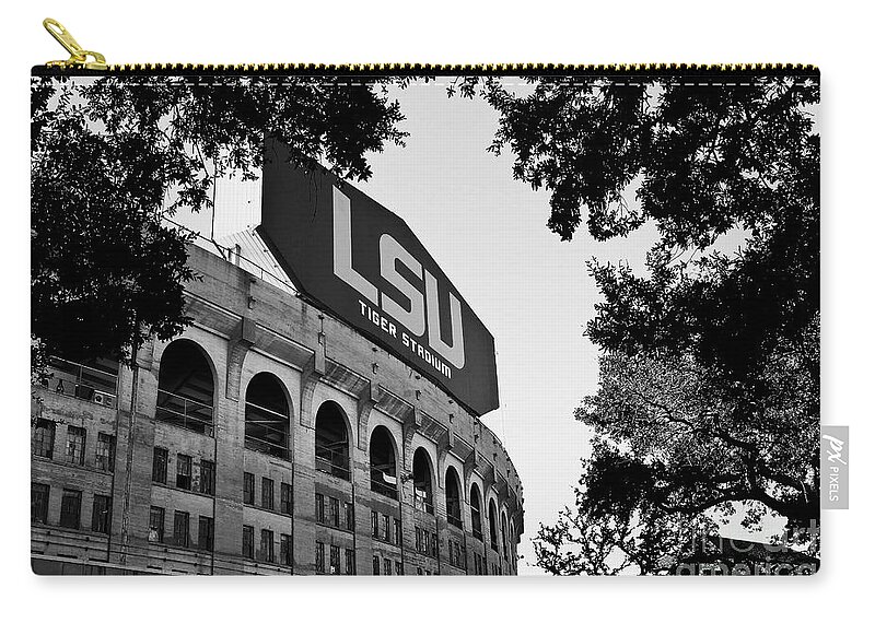 Black&white Zip Pouch featuring the photograph LSU Through the Oaks by Scott Pellegrin