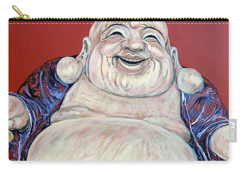 Lucky Buddha Zip Pouch featuring the painting Lucky Buddha by Tom Roderick