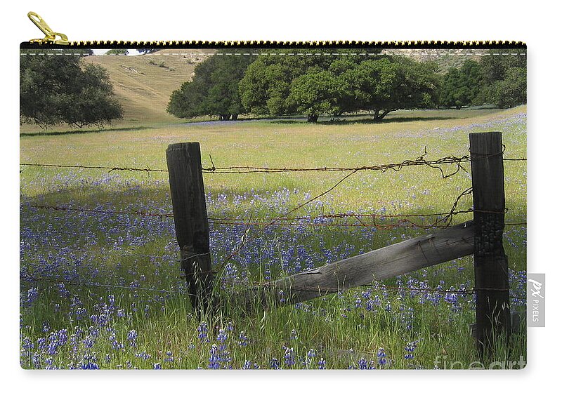 Pasture Zip Pouch featuring the photograph Lupines and Oaks by James B Toy