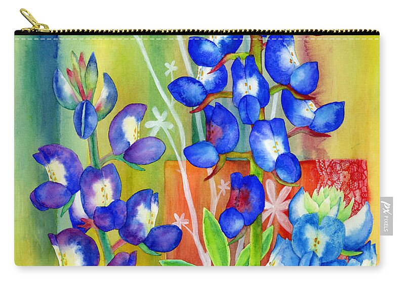 Wild Flower Zip Pouch featuring the painting Lupinus Texensis by Hailey E Herrera