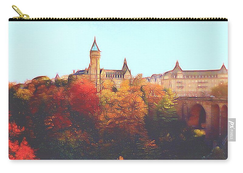 Luxembourg Zip Pouch featuring the digital art Luxembourg City Skyline by Dennis Lundell