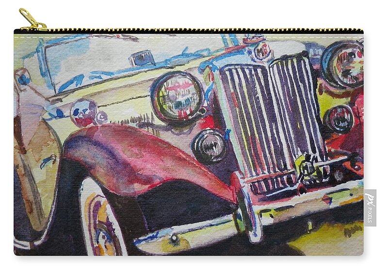 Transportation Zip Pouch featuring the painting M G Car by Anna Ruzsan