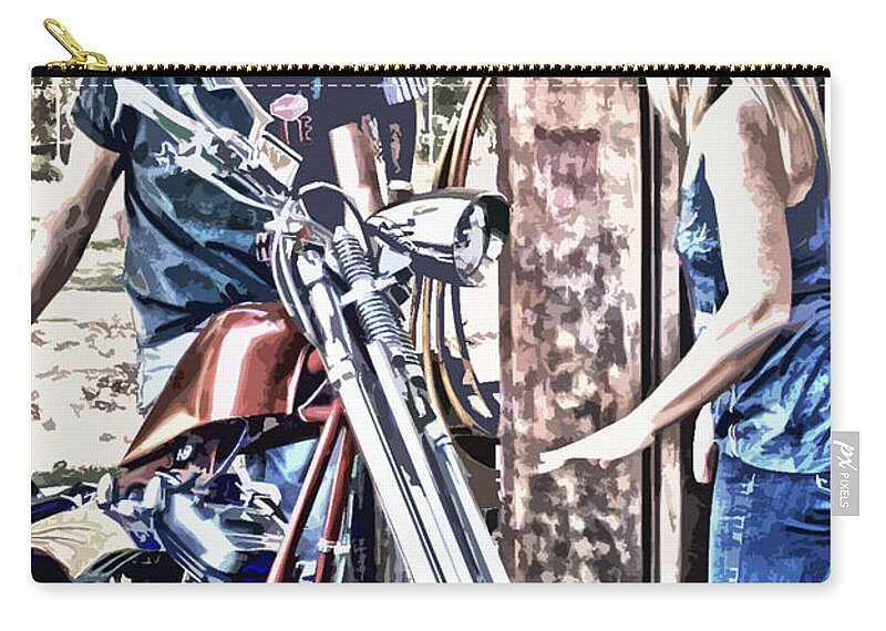 Motorcycle Zip Pouch featuring the photograph M is For Motorcycle and Shes Cheap on Gas by Lesa Fine