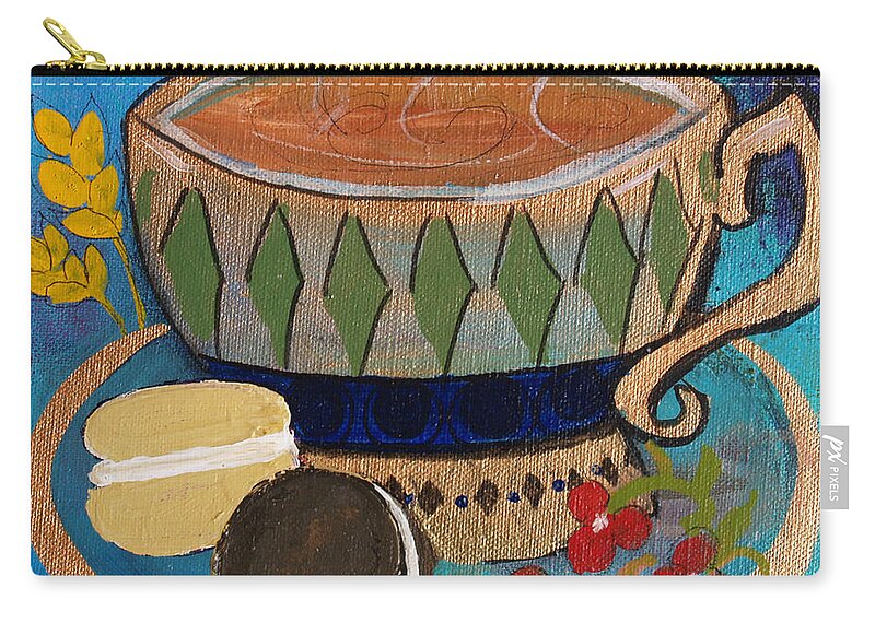 Cup Zip Pouch featuring the painting Macaroons and Tea by Robin Pedrero