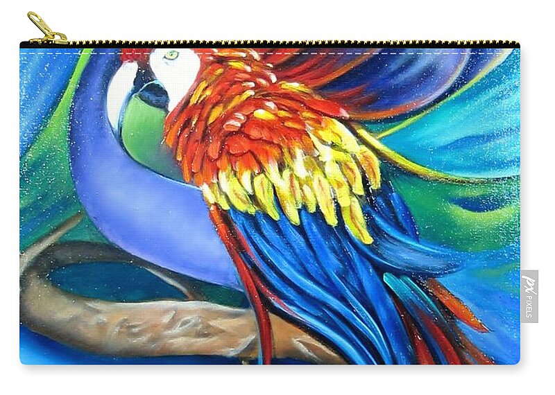 Curvismo Zip Pouch featuring the painting Macaw by Sherry Strong