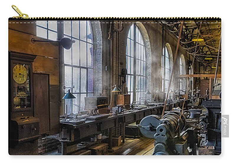 Machine Shop Zip Pouch featuring the photograph Machine shop by Susan Candelario
