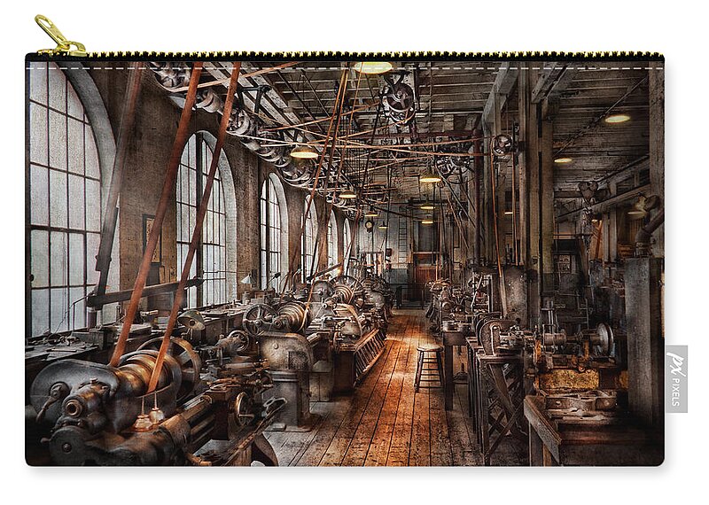 Machinist Zip Pouch featuring the photograph Machinist - A fully functioning machine shop by Mike Savad