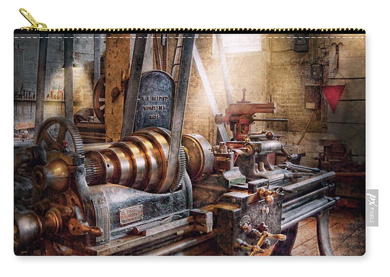 Machinists Zip Pouch featuring the photograph Machinist - Fire Department Lathe by Mike Savad