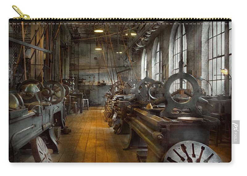 Machinist Carry-all Pouch featuring the photograph Machinist - Lathes - The original Lather Disc by Mike Savad