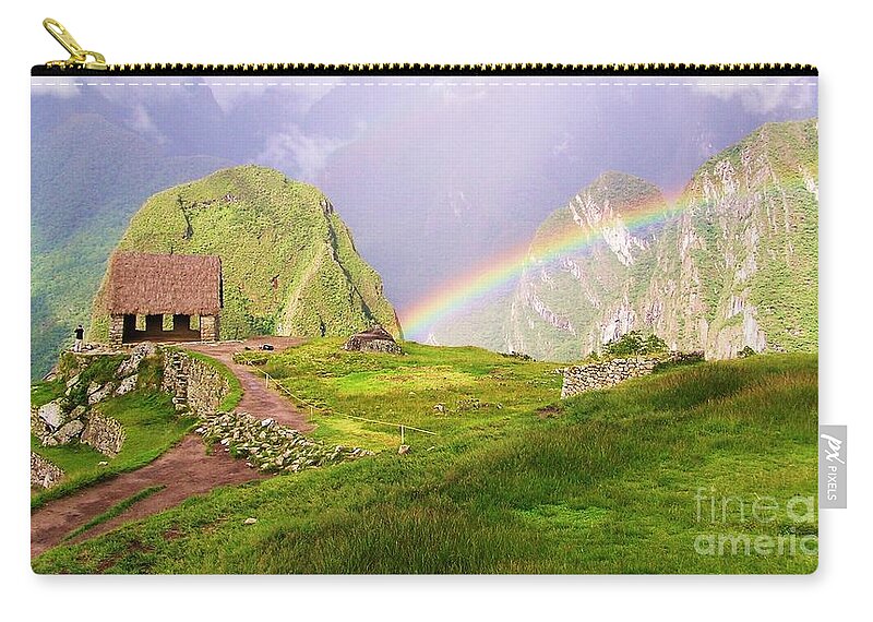 Machu Picchu Zip Pouch featuring the photograph Machu Picchu Rainbow by Michele Penner