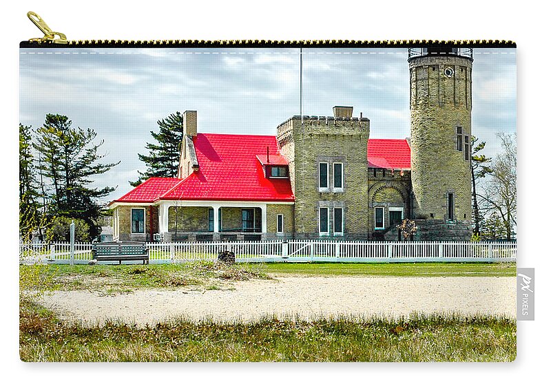 Mackinac Point Lighthouse Michigan Zip Pouch featuring the photograph Mackinac Point Lighthouse Michigan by LeeAnn McLaneGoetz McLaneGoetzStudioLLCcom
