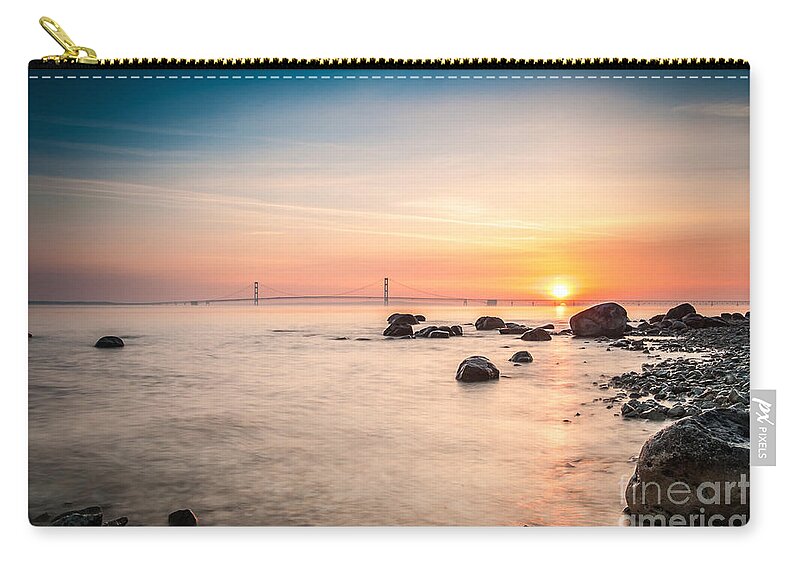Bridge Zip Pouch featuring the photograph Mackinac Sunrise by Larry Carr