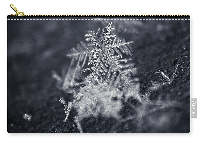 Macro Zip Pouch featuring the photograph Macro Snowflake by Amber Flowers