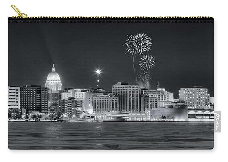 Capitol Carry-all Pouch featuring the photograph Madison - Wisconsin - New Years Eve Panorama Black and White by Steven Ralser