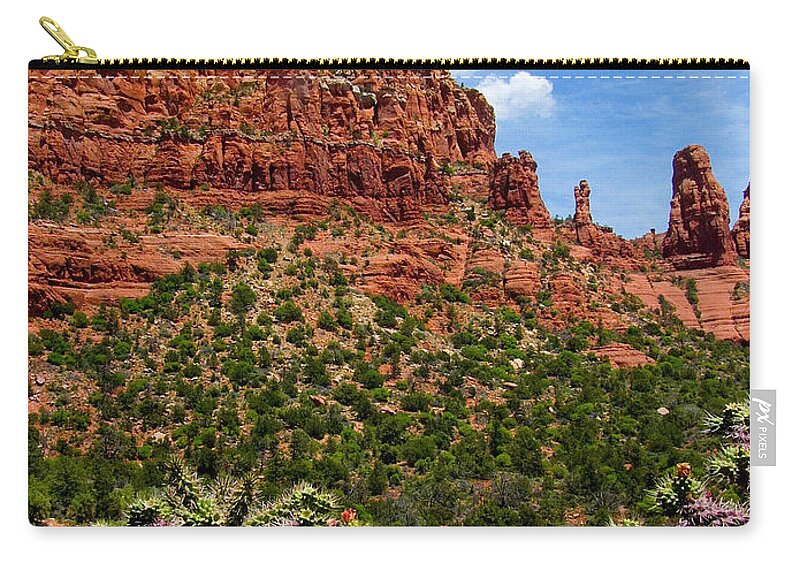 Arid Zip Pouch featuring the photograph Madonna and Child Two Nuns Rock Formations Sedona Arizona by Amy Cicconi