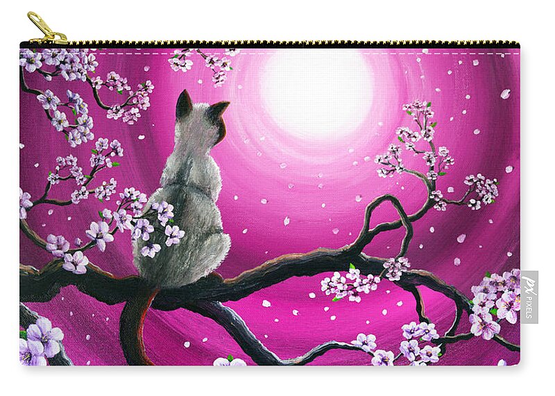 Japanese Zip Pouch featuring the painting Magenta Morning Sakura by Laura Iverson