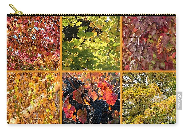 Colors Of Autumn Collage Zip Pouch featuring the photograph Magical Autumn Colors Collage by Carol Groenen