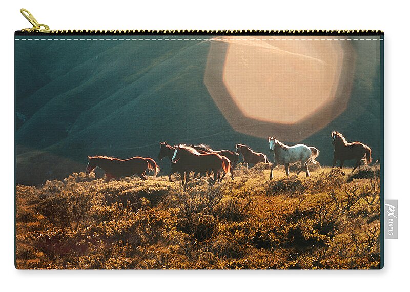 Magical Scenic Herd Zip Pouch featuring the painting Magical herd by Melinda Hughes-Berland