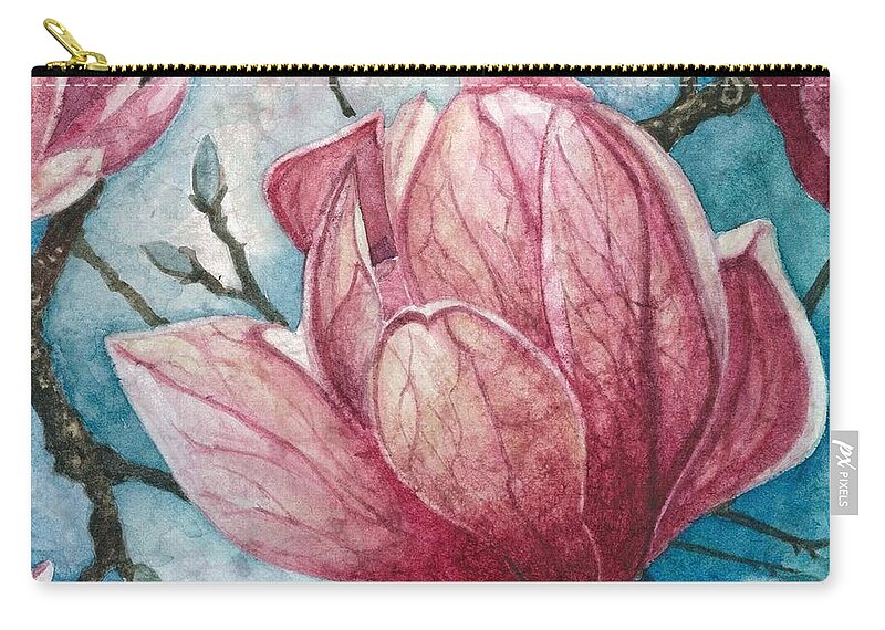 Flower Zip Pouch featuring the painting Magnolia Blossom by Barbara Jewell