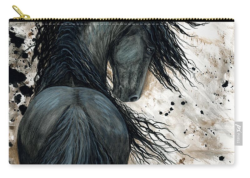 Friesian Zip Pouch featuring the painting Majestic Friesian Horse 123 by AmyLyn Bihrle