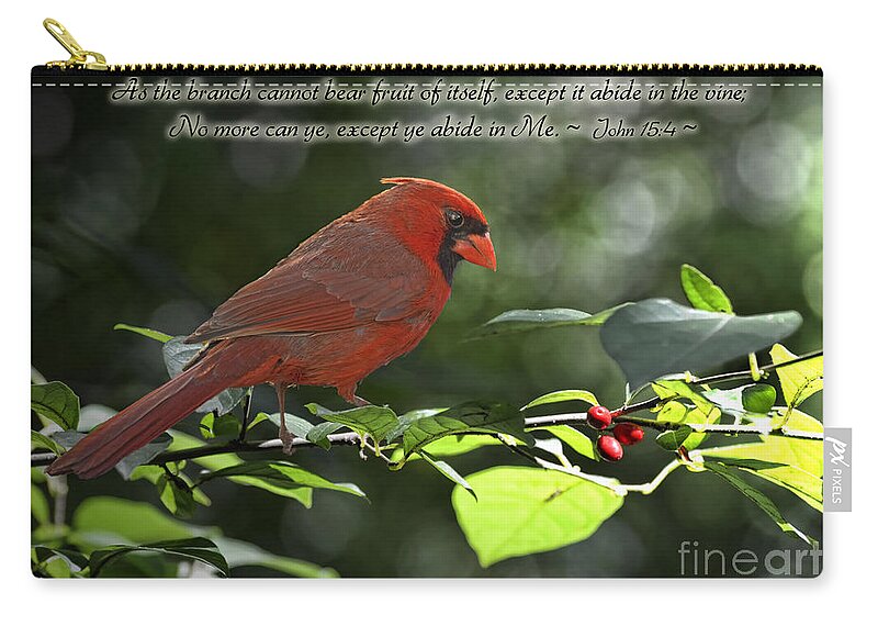 Nature Zip Pouch featuring the photograph Male Cardinal on Dogwood branch with verse by Debbie Portwood