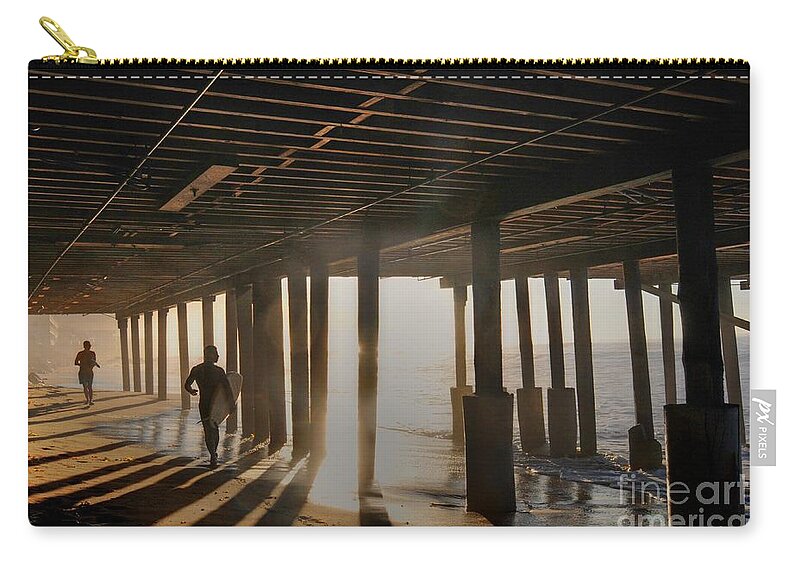 Malibu Pier Zip Pouch featuring the photograph Malibu Pylon Sunrise by Richard Omura