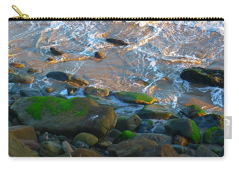 Malibu Zip Pouch featuring the photograph Rocks and Moss by Nora Boghossian