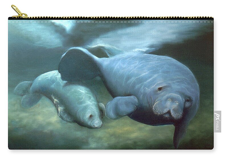 Manatees Zip Pouch featuring the painting Manatee Madonna by Anni Adkins