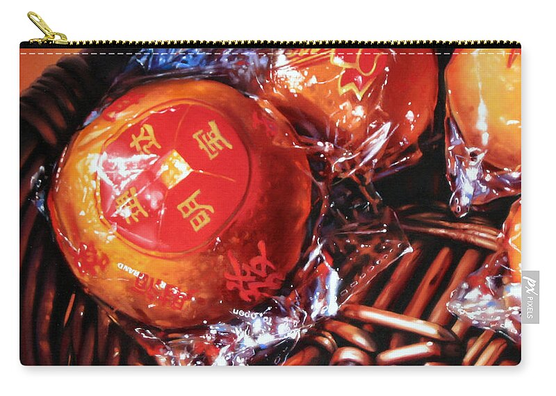 Mandarins Zip Pouch featuring the painting Mandarins in Cello Packets by Dianna Ponting