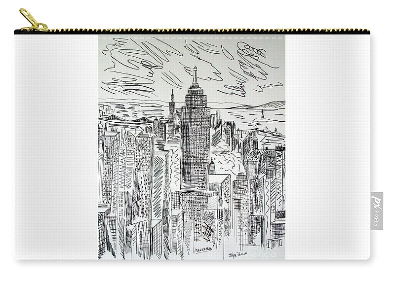 Town Zip Pouch featuring the drawing Manhattan by Janice Pariza