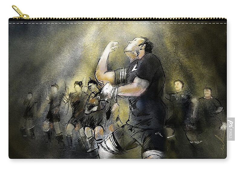 All Blacks Zip Pouch featuring the painting Maori Haka by Miki De Goodaboom