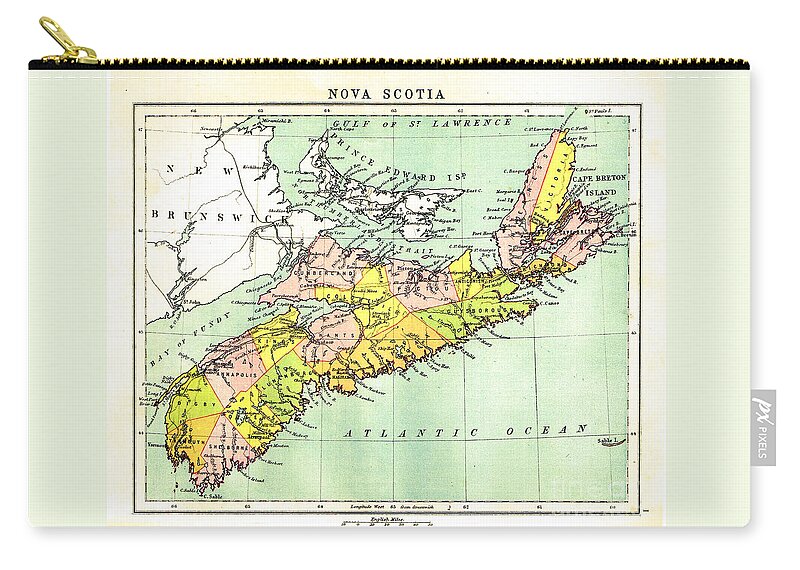 Canada Zip Pouch featuring the drawing map of Nova Scotia - 1878 by Art MacKay