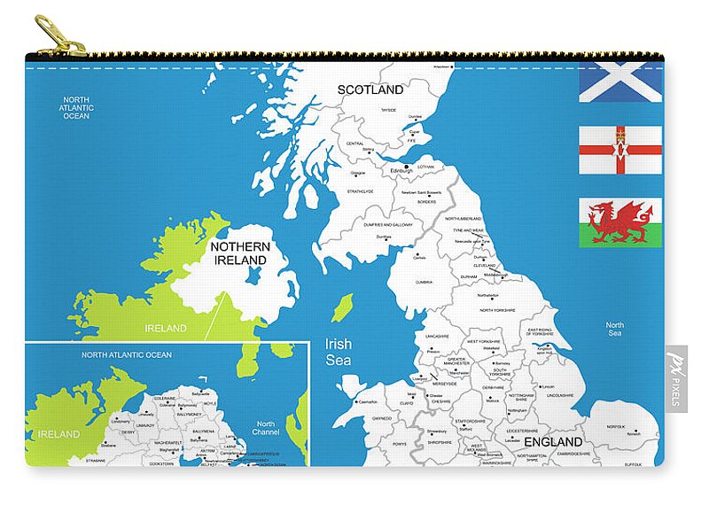 Belfast Zip Pouch featuring the digital art Map Of United Kingdom by Poligrafistka