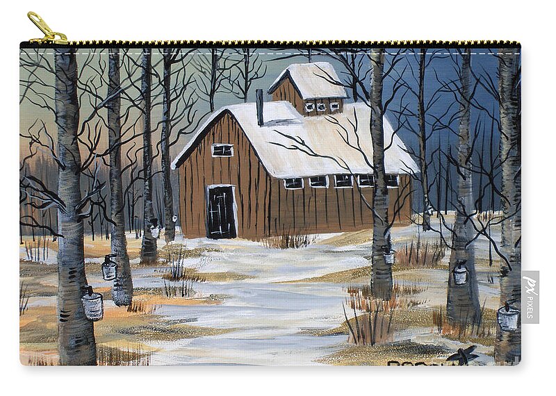 Landscape Zip Pouch featuring the painting Maple Syrup Shack by Brenda Brown