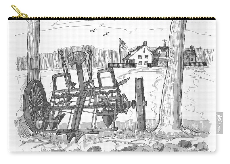 Farm Equipment Zip Pouch featuring the drawing Marbletown Farm Equipment by Richard Wambach