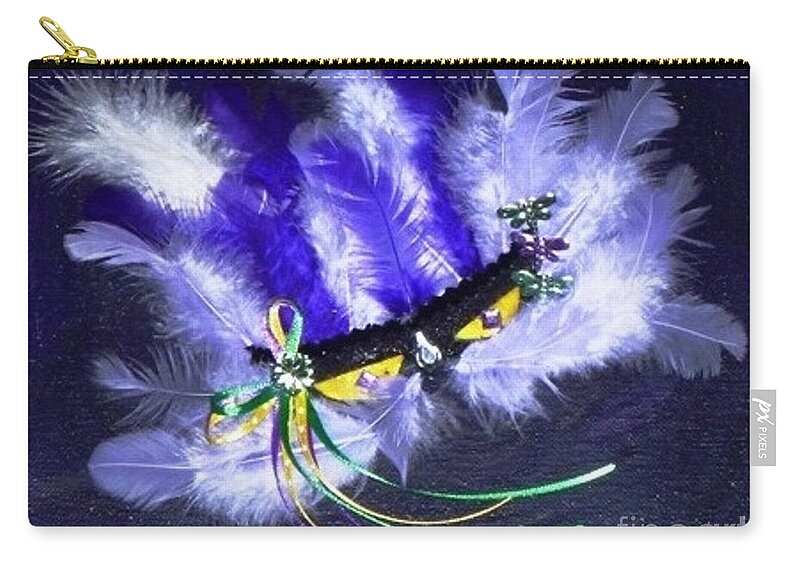 Mixed Media Zip Pouch featuring the painting Mardi Gras on Purple by Alys Caviness-Gober