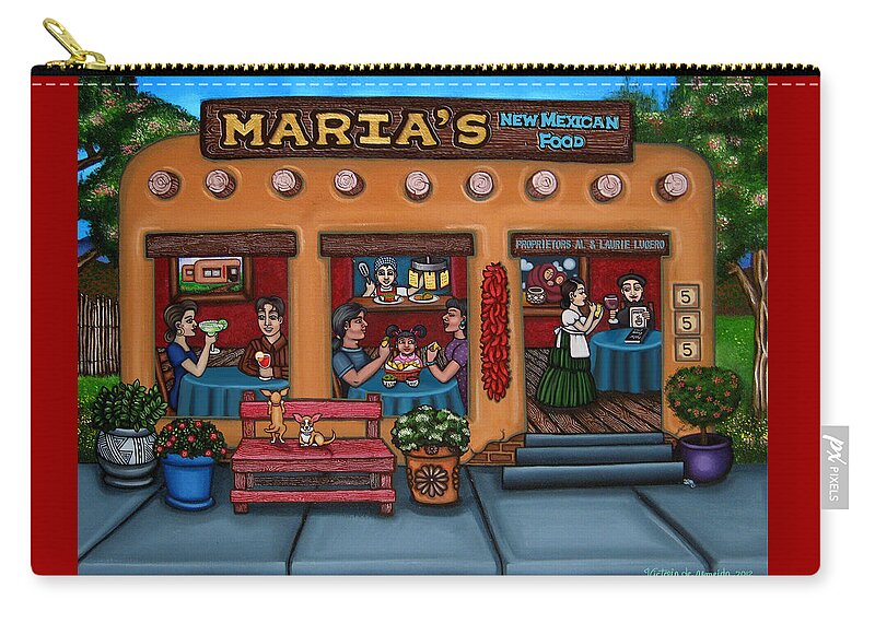 Folk Art Carry-all Pouch featuring the painting Maria's New Mexican Restaurant by Victoria De Almeida