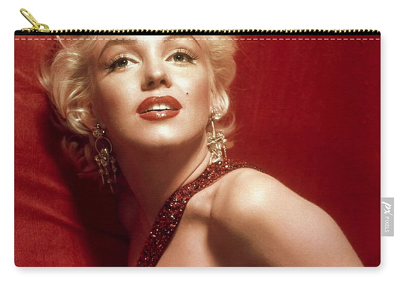 Marilyn Monroe Zip Pouch featuring the digital art Marilyn Monroe in Red by Georgia Fowler