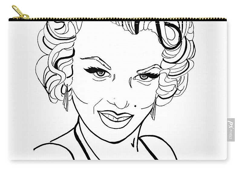 Marilyn Monroe Zip Pouch featuring the drawing Marilyn Monroe Line Drawing by Linda Simon