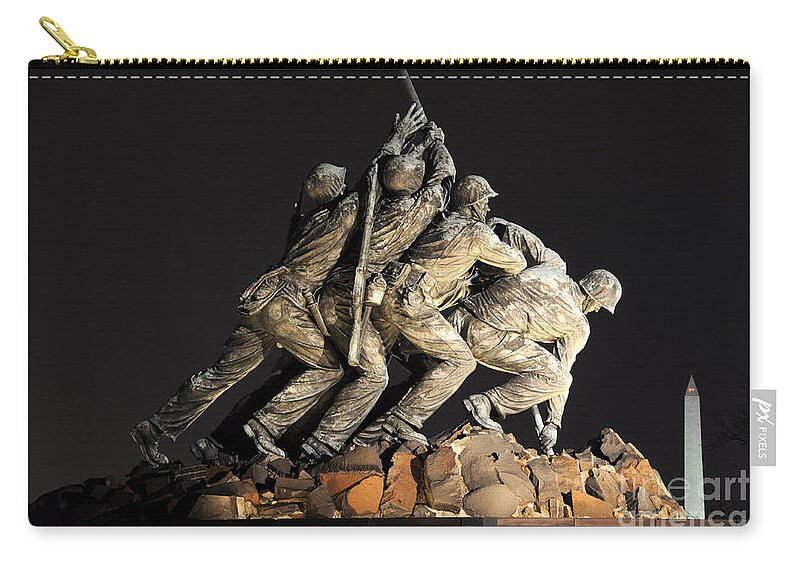 Us Marine Corps War Memorial Zip Pouch featuring the photograph Marine Corps War - Iwo Jima - Memorial by Gary Whitton