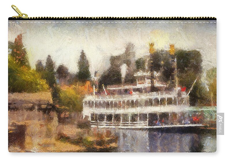 Frontierland Zip Pouch featuring the photograph Mark Twain Riverboat Frontierland Disneyland Photo Art 02 by Thomas Woolworth
