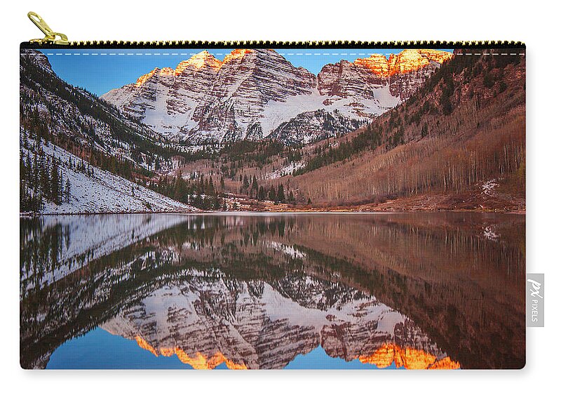 Maroon Bells Carry-all Pouch featuring the photograph Maroon Bells Alpenglow by Darren White