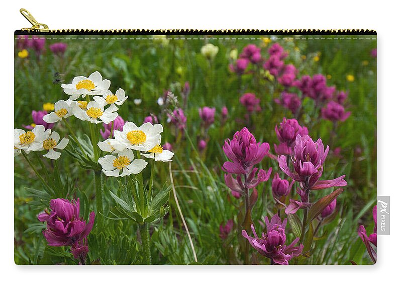 Narcissus Anemone Zip Pouch featuring the photograph Narcissus Anemone and Rosy Paintbrush by Cascade Colors