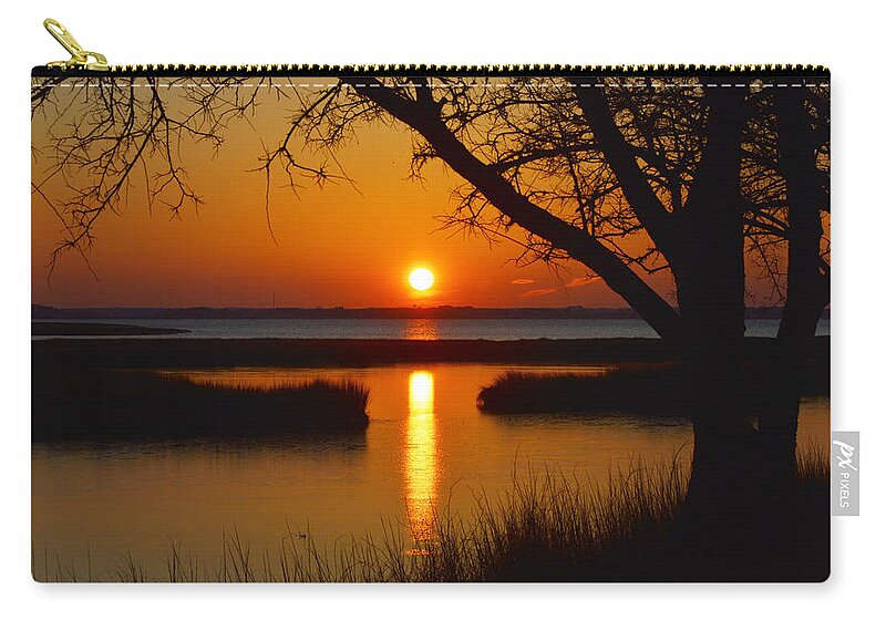Ocean City Sunset Zip Pouch featuring the photograph Ocean City Sunset at Old Landing Road by Bill Swartwout