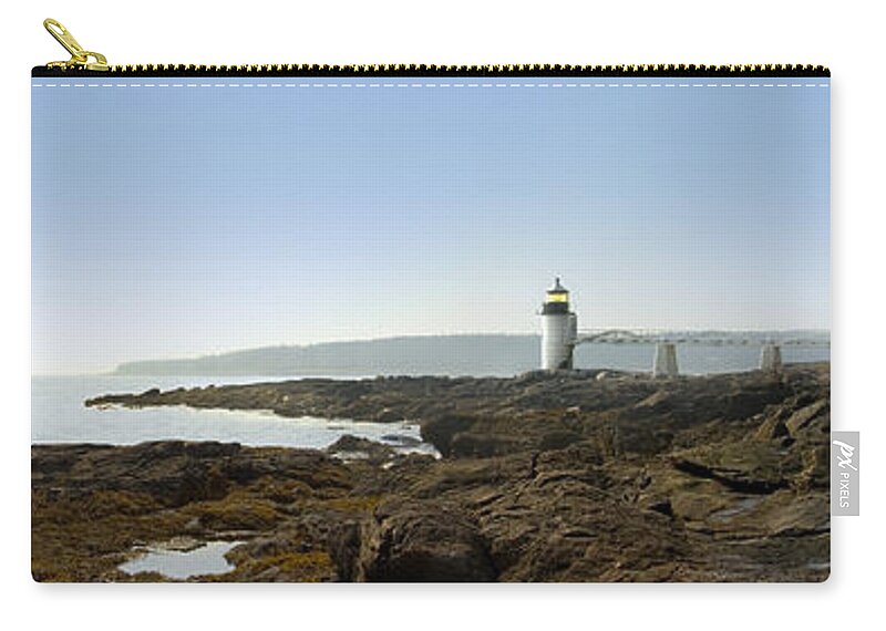 Marshall Point Lighthouse Zip Pouch featuring the photograph Marshall Point Lighthouse - Panoramic by Mike McGlothlen