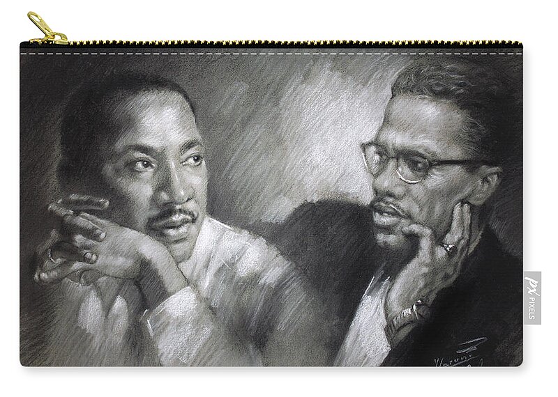 Malcolm X Zip Pouch featuring the drawing Martin Luther King Jr and Malcolm X by Ylli Haruni